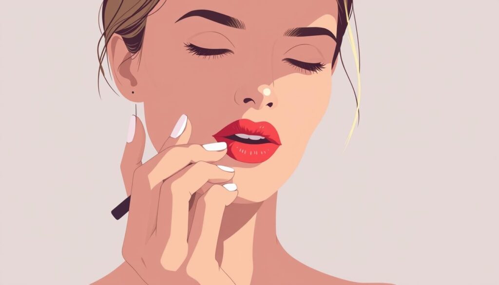 Mature woman applying lipstick Mature woman applying lipstick